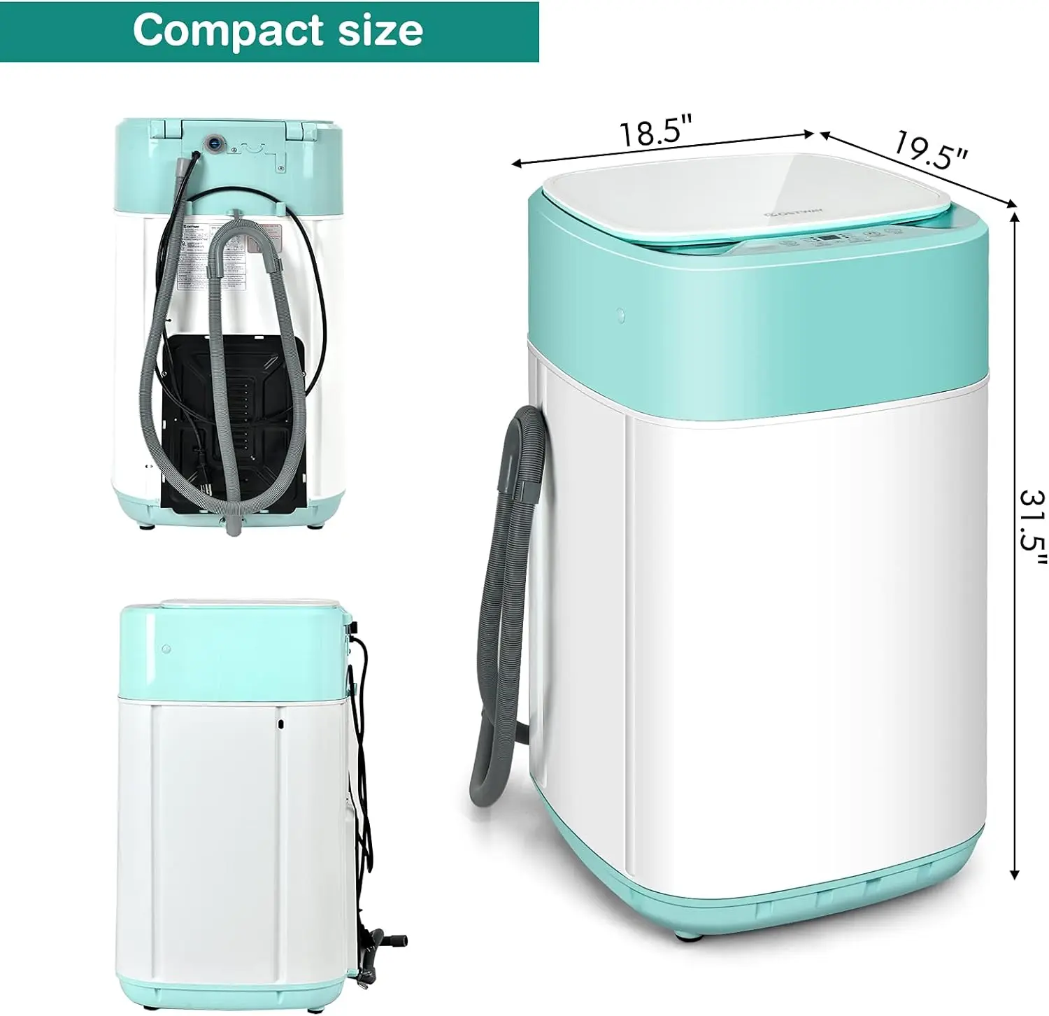 Portable Washing Machine, Built-in Drain Pump, 8Lbs Capacity, Full-Automatic washer with 6 Programs, Child Lock, Compact Laundry