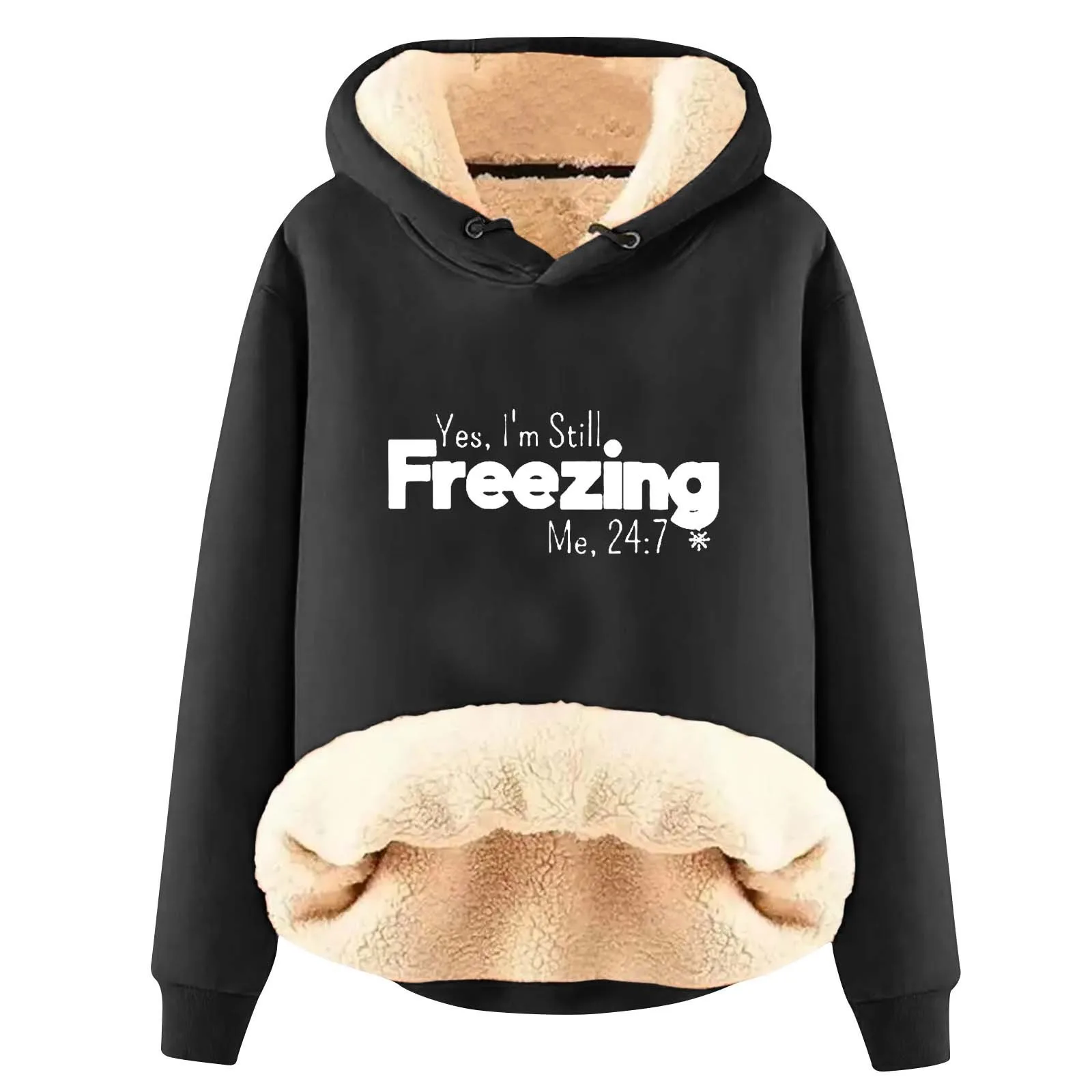Women's Long Sleeved Letter Print Velvet Warm Hooded Sweatshirt Long Hooded Sweatshirts Women Fleece Jacket Women