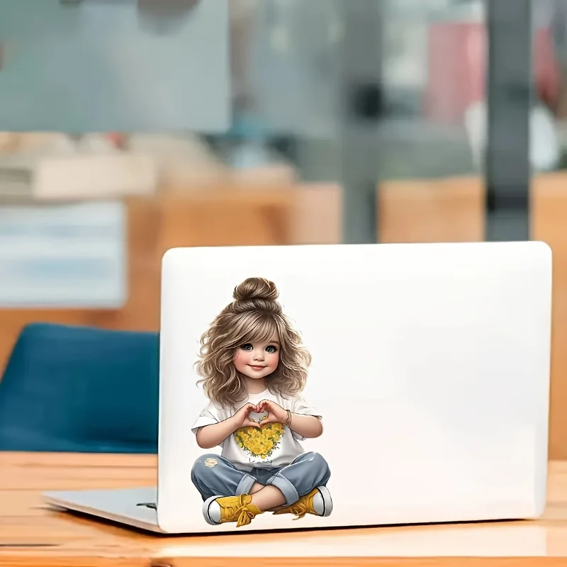 1 adesivo in vinile impermeabile con ragazza carina che fa il cuore con le mani, per auto, laptop, bottiglia d'acqua, telefono, moto, finestra, decorazione da parete