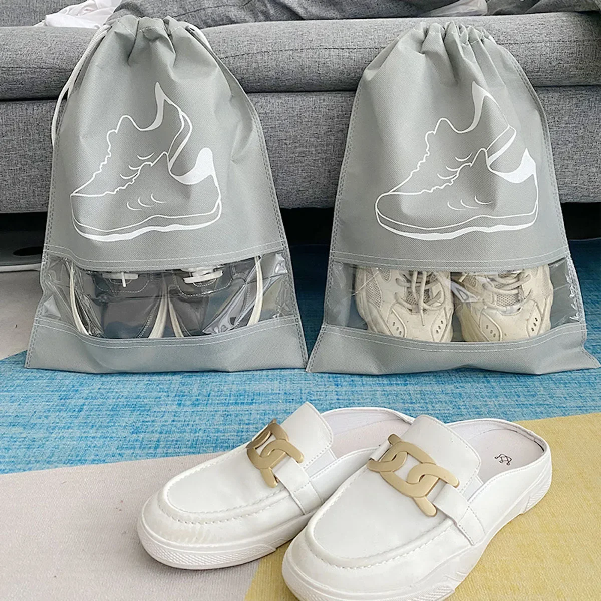 5pcs-Shoe Storage Bag with Thickened Non-woven Fabric Strap