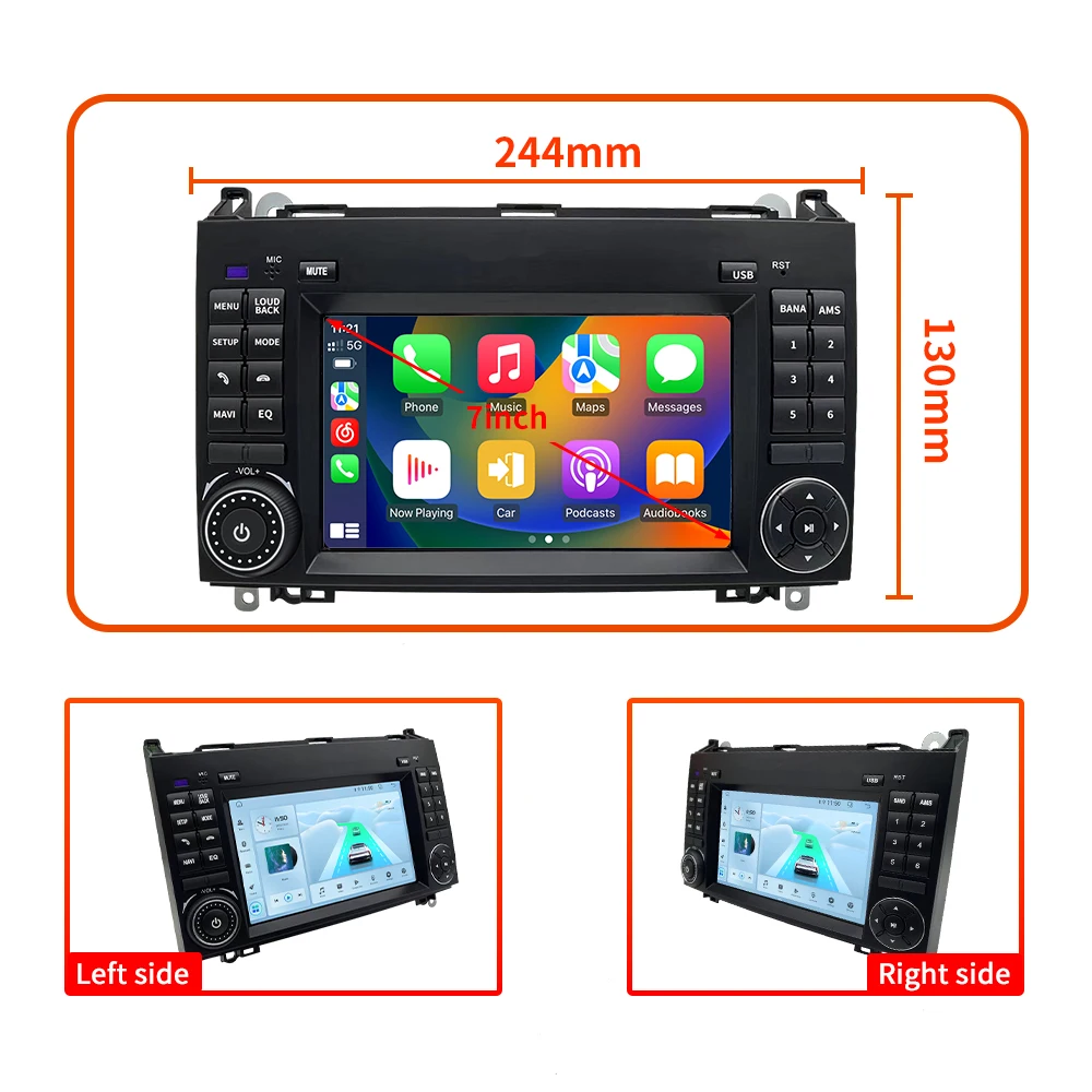Autoradio Android 15 Pour Mercedes A/B Classe (2004-2012) - Écran Tactile 7 Pouces, CarPlay Sans Fil, GPS, Caméra De Recul | 2Go+64Go