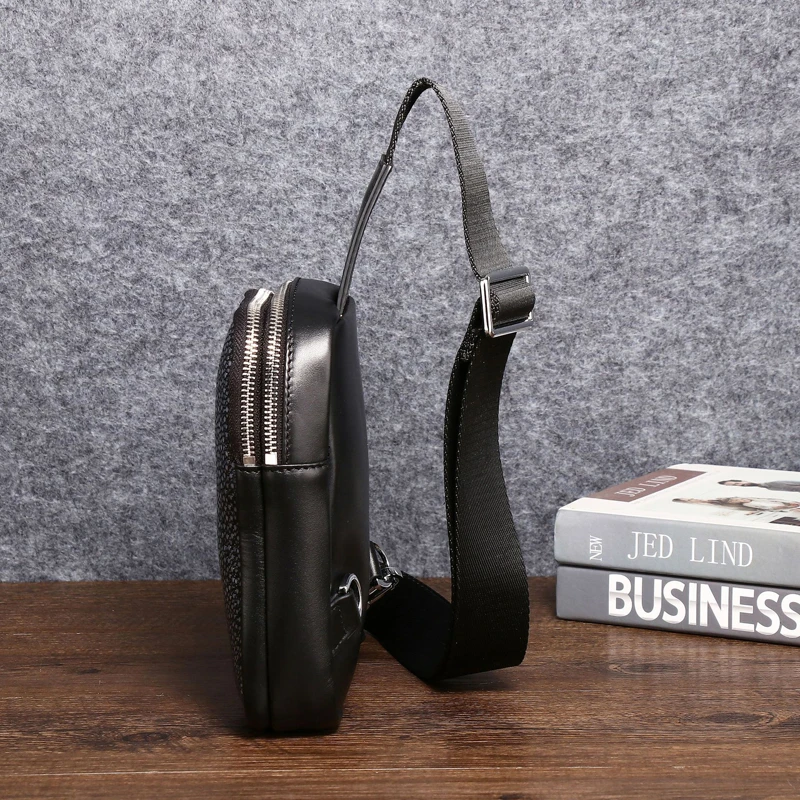 Winter New High Quality Pearl Fishskin Men's Shoulder Bag Genuine Leather Men's Bag Fashion Casual Crossbody Bag