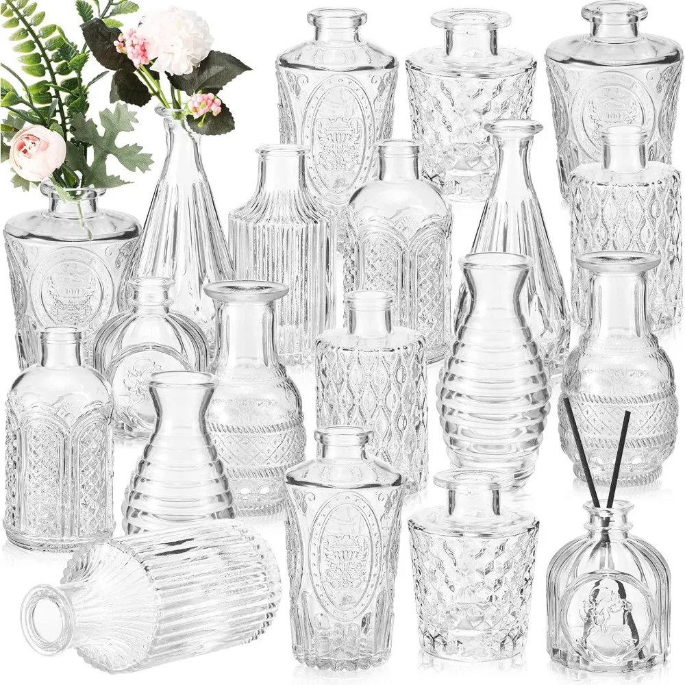 

20 Pcs Glass Bud Vase Set Small Vases for Flowers Vintage Flower Vase in Bulk Cute Glass Vases for Centerpieces Rustic Decorativ