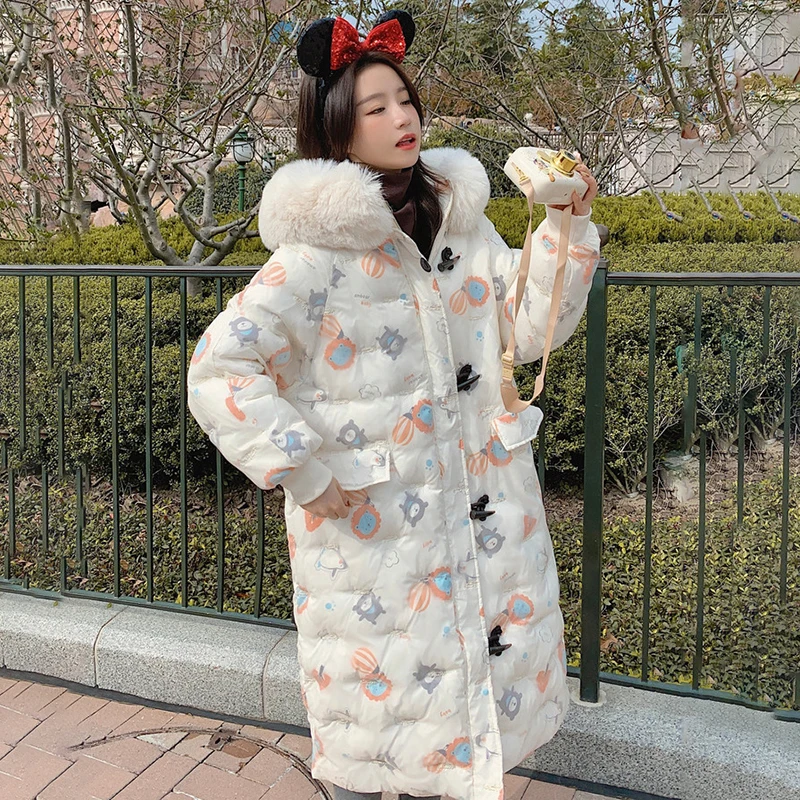 

Women's Winter Jacket 2022 Large Fur Collar Down Padded Coat Korean Loose Thickened Bear Print Cotton Fashion Casual Clothing
