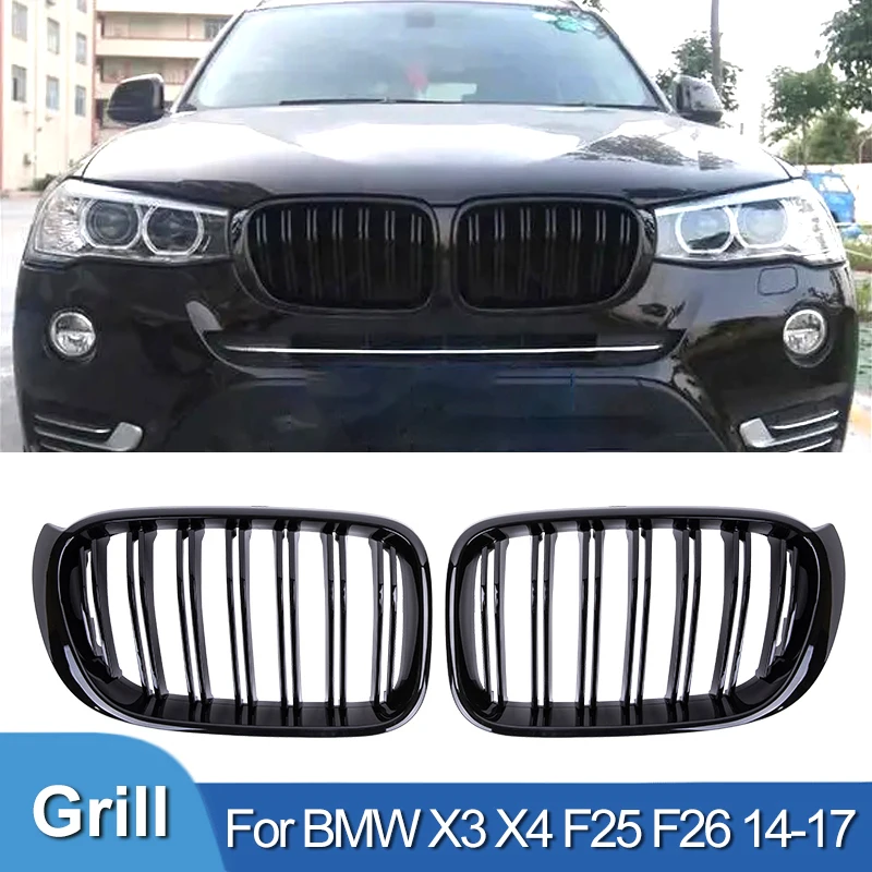 

Pulleco Car Front Kidney Grille Grills Racing Grill For X3 F25 X4 F26 2014-2017 Gloss Black Dual Slat Grilles ABS Accessories