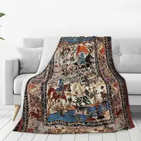 Antique Persian Isfahan Silk Rug With Flowers Animals Blankets Fleece Lightweight Throw Blankets Sofa For Home Throws Bedspread 2