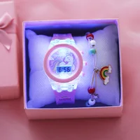 Fashion Cartoon Unicorn Flash Light Girls Watches Kids with Bracelet Silicone Strap Children Watches Clock reloj infantil 1