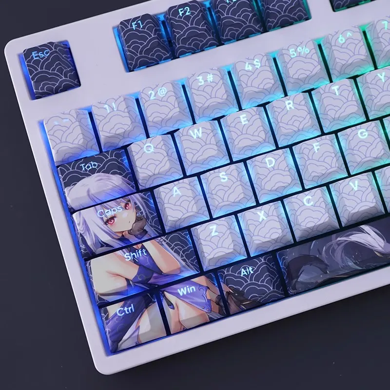 Desenhos Animados Anime Gaming Key Caps Pbt Backlit Keycaps para Teclado Honkai Star Rail Jingliu Ansi 61 87 104 108 Chaves Set - Imagem 6