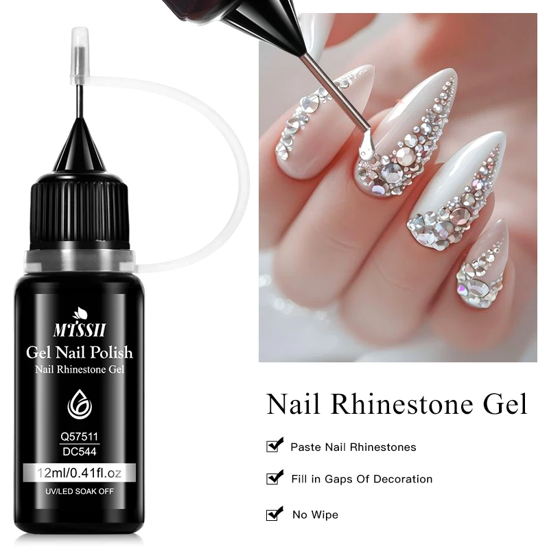Premium Nail Rhinestone Gel - Alcohol-Free, Precision Application, Strong Hold, Glossy Finish