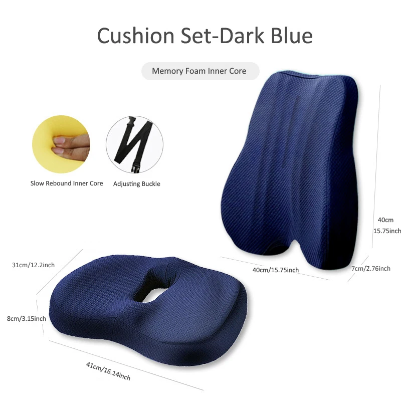 Memory Foam Seat Cushion Waist Back Support Pillow Set Orthopedic Ergonomic Coccyx Relief Hip Lumbar Pad for Office Chair Car images - 6