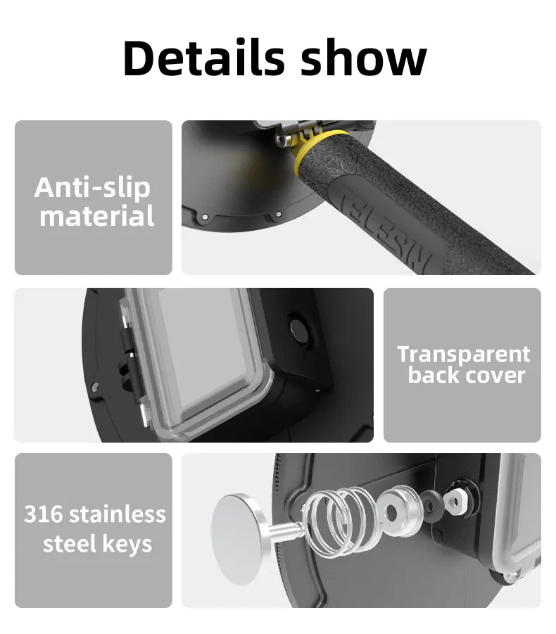 TELESIN 30M Waterproof Dome Port Underwater Housing Case With Floating Handle Tr