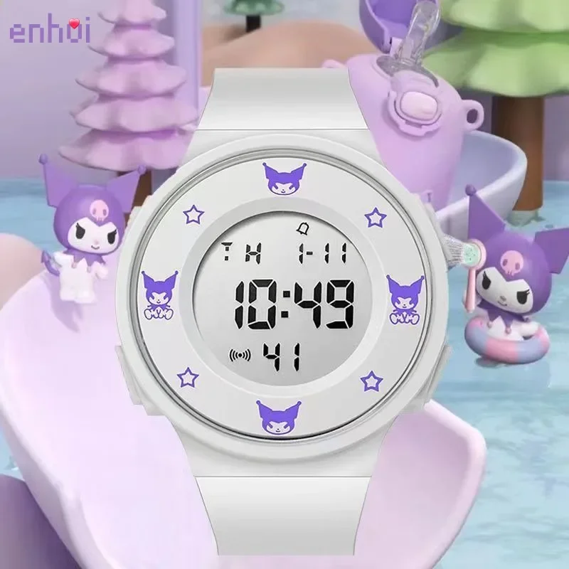 

New Sanrioed Kuromi Watch Cartoon Student Sports Waterproof Fashion Luminous Wrist Watch Kawaii Kids Electronic Watch Gifts
