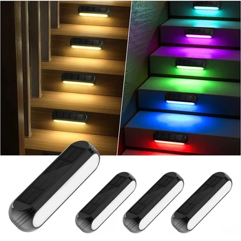 정원 태양열 조명 LED RGB 야외조명 상시등 정원등 발전 야외 정원조명, 따뜻한 흰색 + 색상 변경 LED 벽 램프, 데크 울타리 조명, 파티오 계단 계단 장식