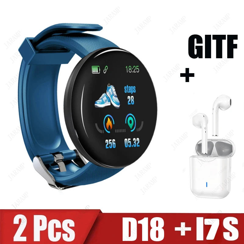 2Pcs D18 I7s Smart Watch Men Blood Pressure Smartwatch Women Waterproof Sport Heart Rate Fitness Tracker Smart Clock Watches New 