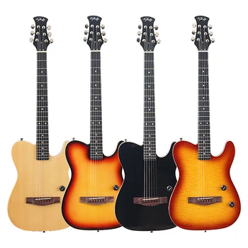 Silent Electric Acoustic Guitar Solid Wood Top High Gloss Silent Folk Guitar 39 Inch Thin Body, 6 Strings