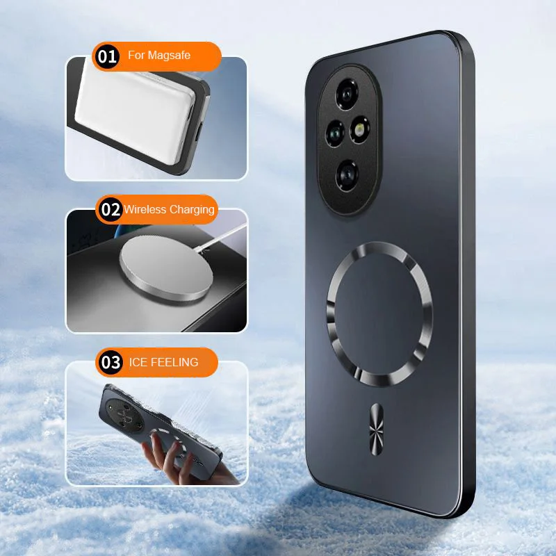 Magnetic Matte Silicone Shockproof Case with Wireless Charging and Hard PC Bumper