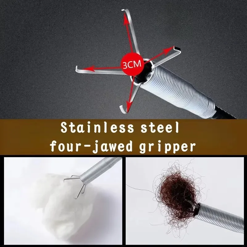 60/90cm Bathroom Hair Cleaner Water Sink Cleaning Hook Sewer Dredging Spring Pipe Hair Remover Bendable Drain Clog Dredge Tools