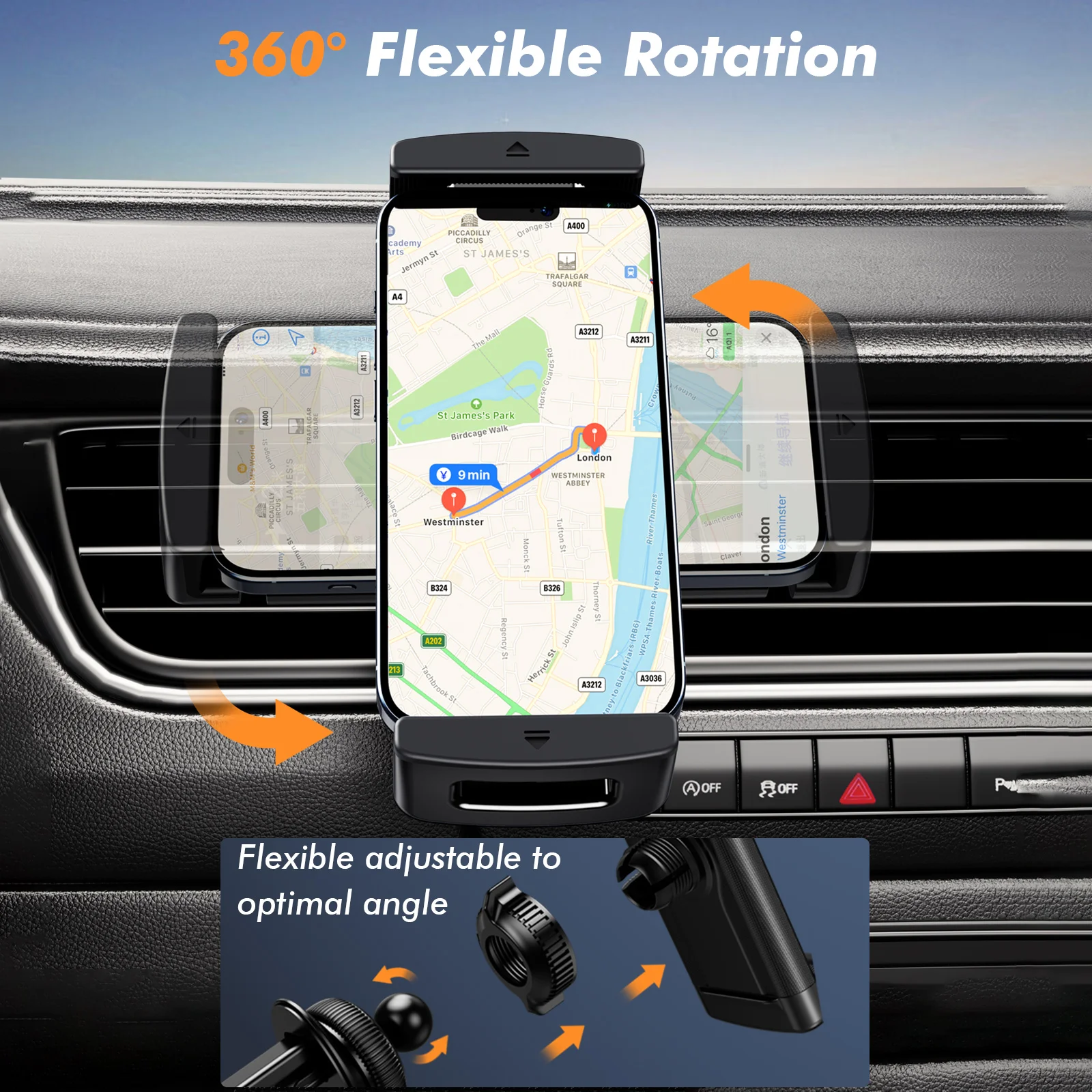 Eary Car Phone Holder 360°Rotatable Mount Vent iPad Tablet for Car iPad Mini Air Z Fold 7 6 iPhone Samsung More 4-12.9" Device