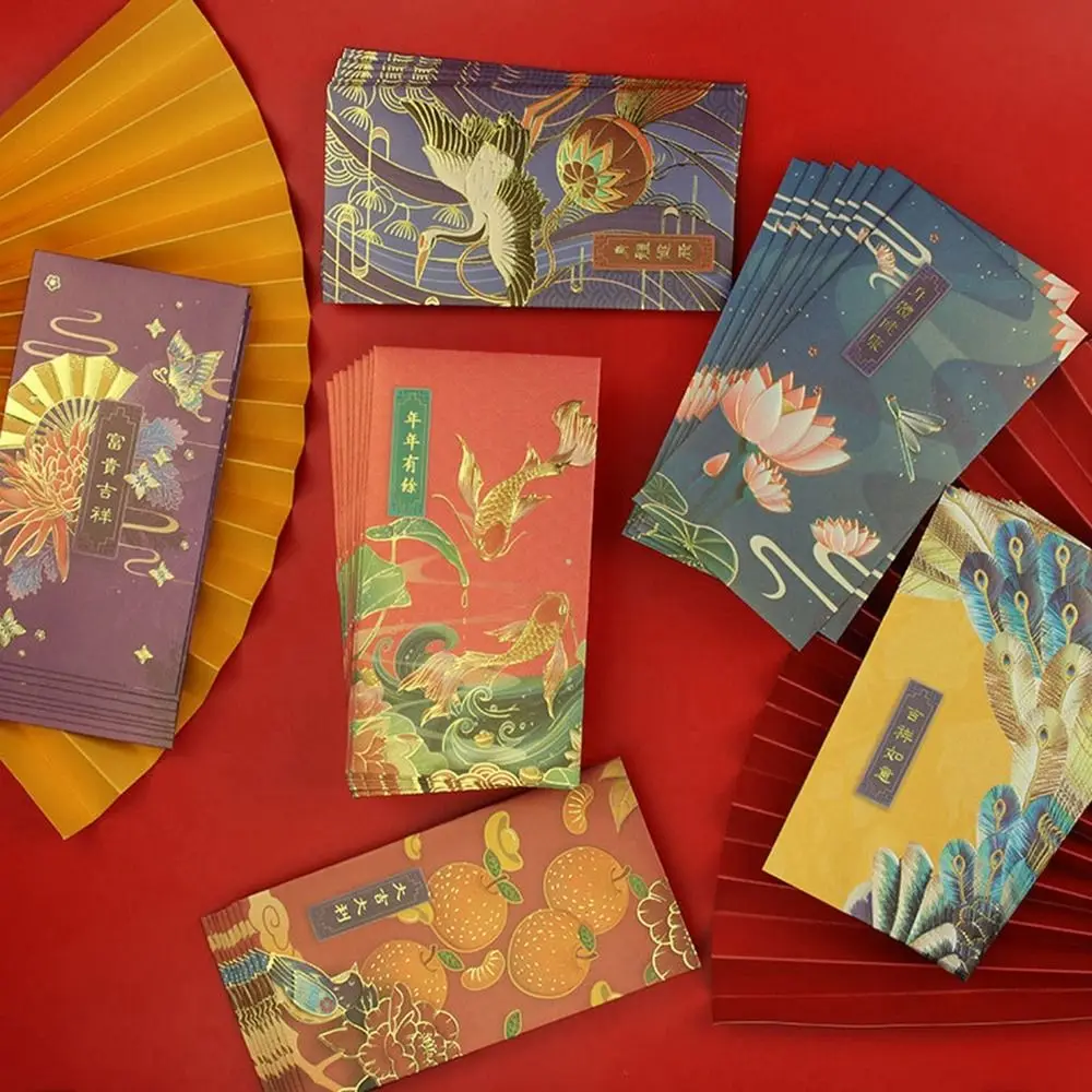Kraft Paper Envelopes Mailing Envelopes Gift Card Envelopes 6Pcs Lucky Money Blessing Crane Spring Festival Decoration Red Pocket Red Envelope Bless Pocket Chinese New Year