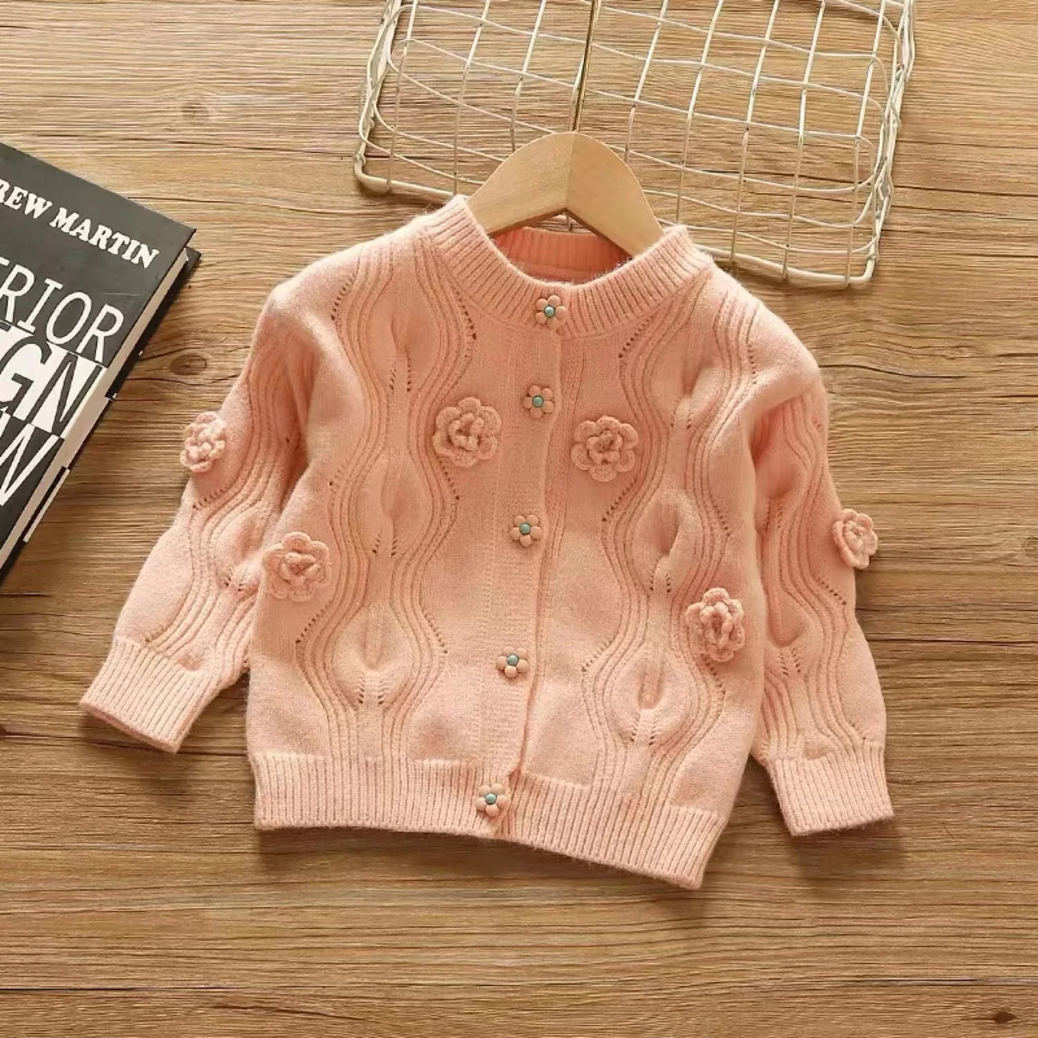 

Kids Girls Knitted Cardigan Fashionable 2023 Autumn New Korean Edition Girls Sweater Coat Childrens Clothing