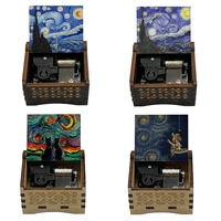 Starry Starry Night Wooden Music Box Clockwork Automatic Stainless Steel Movement Holiday Gifts Home Decoration Ornaments 1