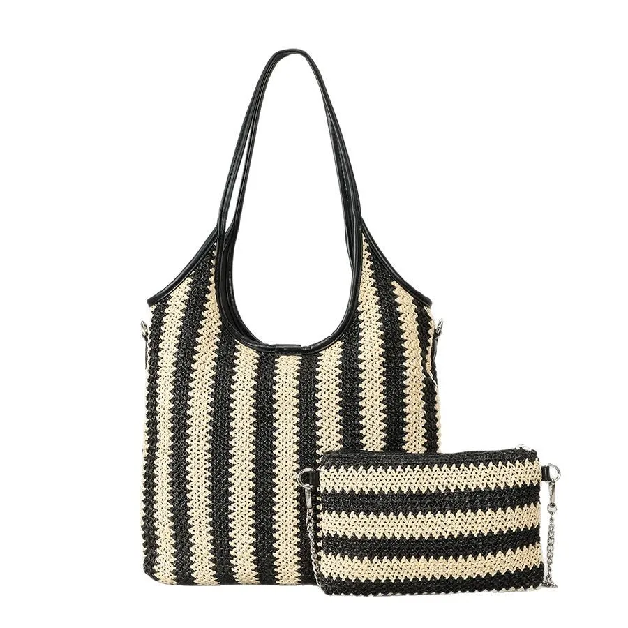 Women Shoulder Breathable straw weaving Tote Bag Portable Trendy Handle Bag Outdoor Activities Shopping Travel Party bag
