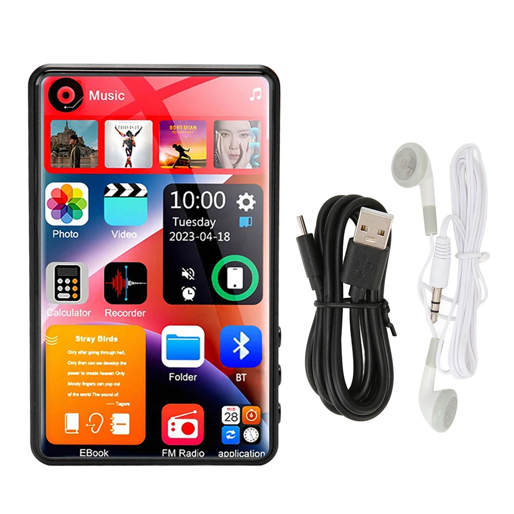 Lecteur MP3 MP4 HD avec écran tactile, haut-parleur Bluetooth 5.2 Walkman16GBBuilt-in, musique, radio FM, livre d'enregistrement