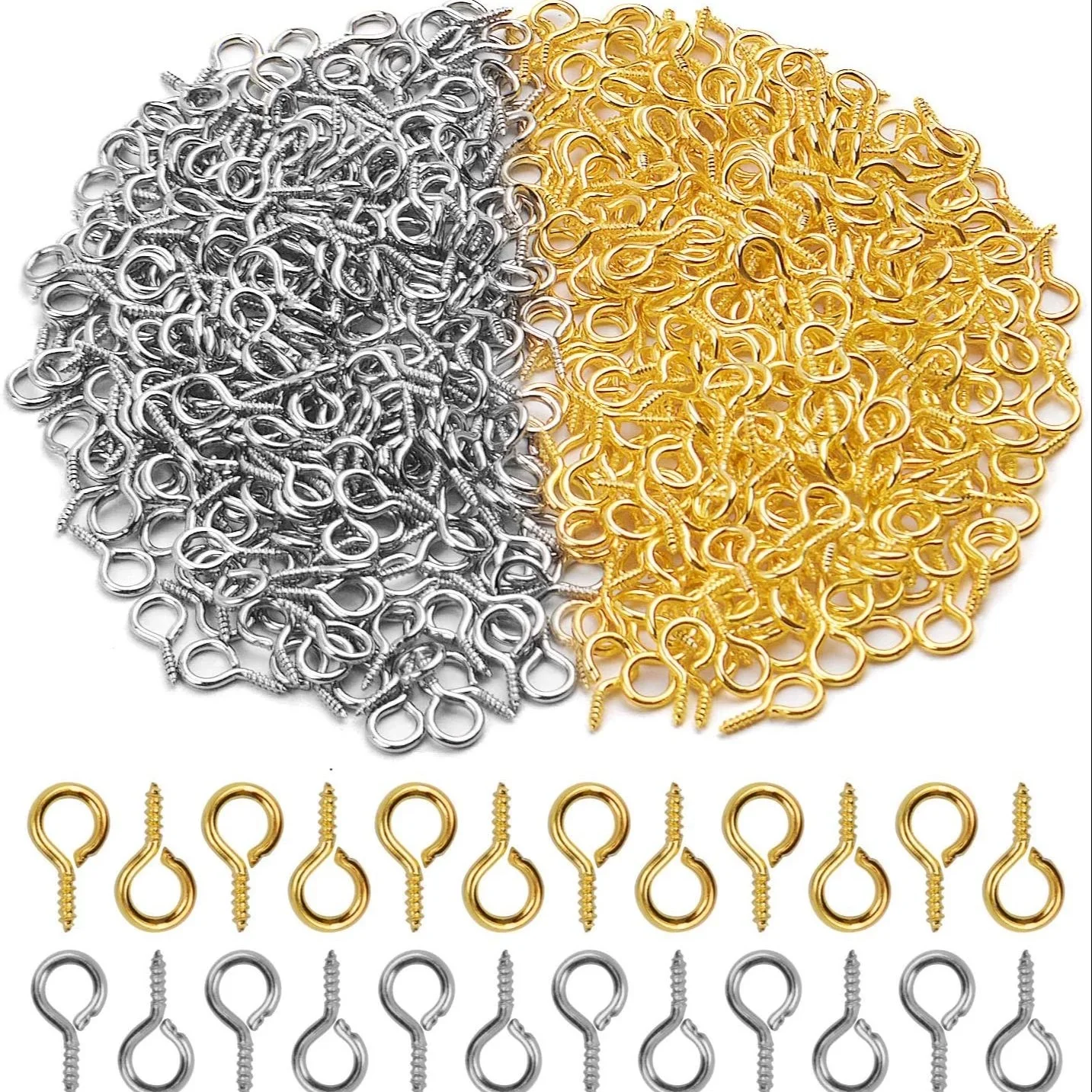200pc Small Tiny Mini Eye Pins Eyepins Hooks Eyelets Screw Threaded