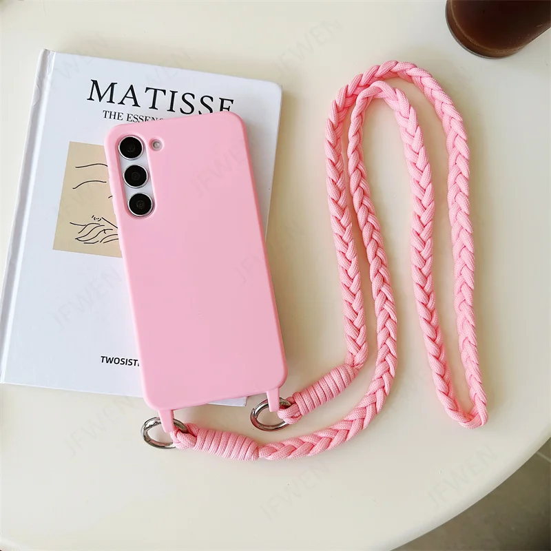 Étui de téléphone à bandoulière avec lanière pour Samsung Galaxy S25 S24 S22 S23 S20 S21 FE Plus Note 20 Ultra Silicone Soft TPU Back Cover_voghion.com