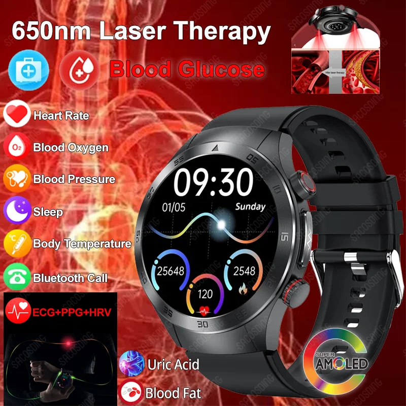 Laser Therapy Health Smart Watch Men Acido Urico Blood Sugar Blood Lipid Blood Pressure Smartwatch 2024 Bluetooth Call Clock Men