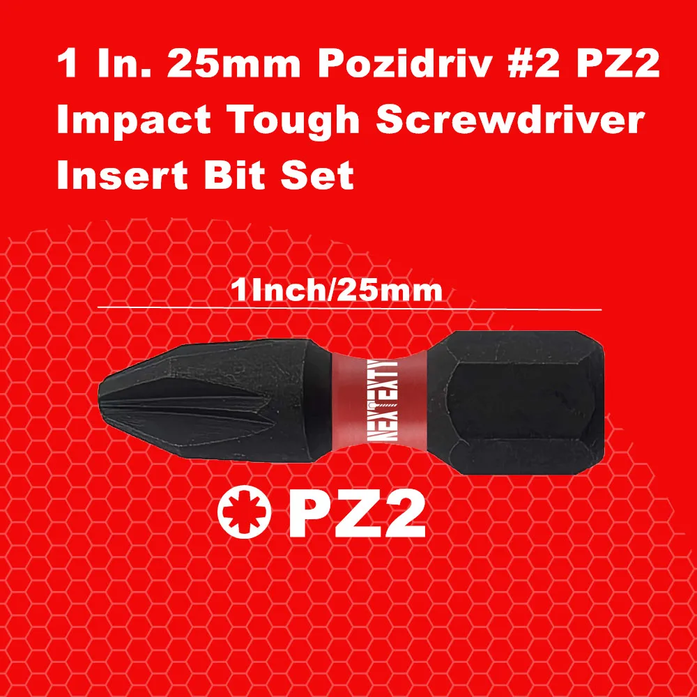 1Inches Pozidriv #2 PZ2 Impact Tough Screwdriver Power Bit Set S2 Alloy Steel Drill Screw Magnetic Screwdriver Bits Set Tools