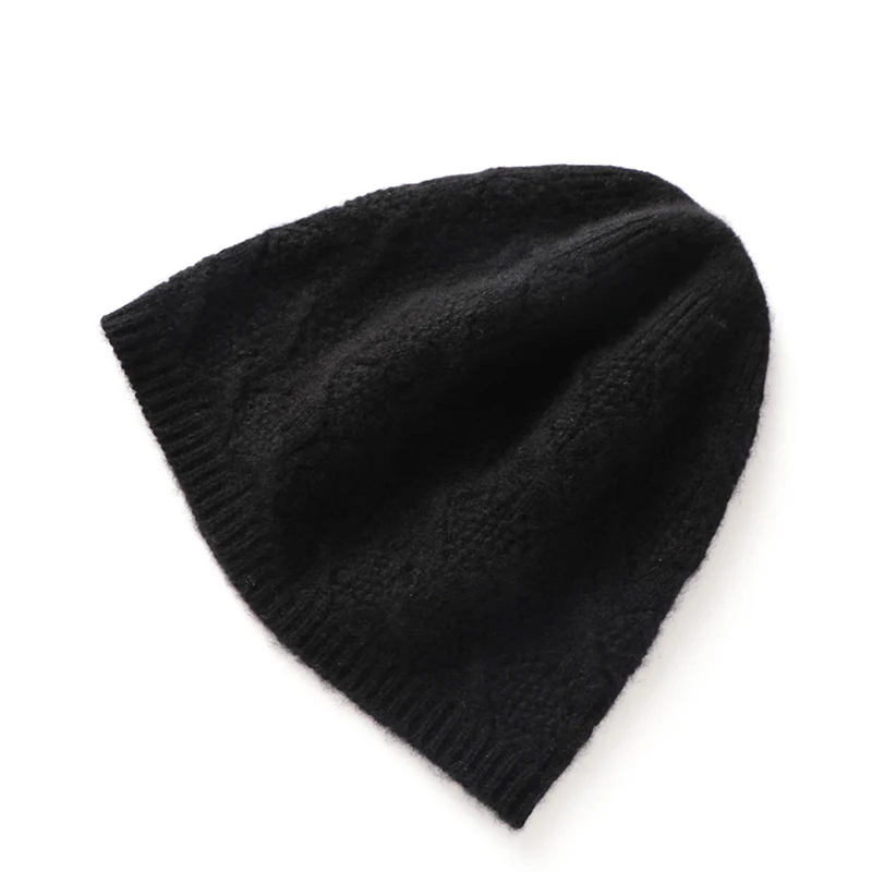 100% Merio Wool Fashion Beanies for Women Autumn Winter Fashion Hollow Out Soft Warm Wollen Skullies Cap Luxury Cashmere Bonnet 4