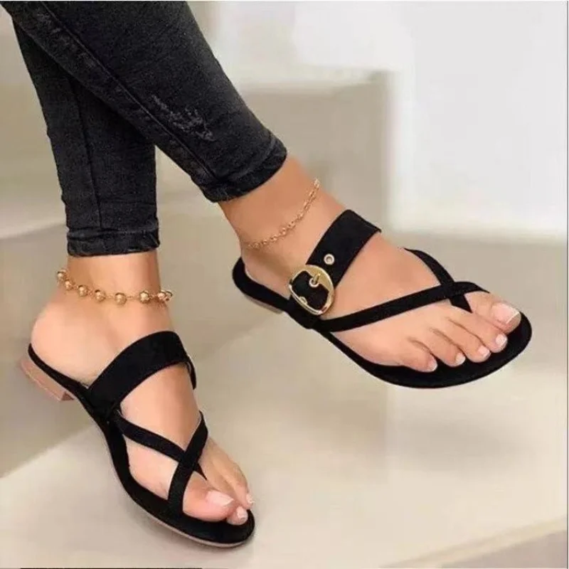 Women's Shoes Summer Fashion Clip Toe Flat Women's Flip Flops Beach PU Leather Casual Ladies Slippers Zapatos Mujer