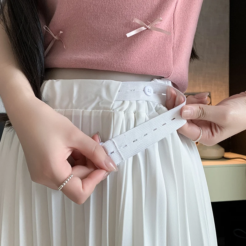 한국 스타일 임산부 플리츠 스커트, 긴 느슨한 허리 조절 가능한 쉬폰 스커트, 여성 큰 밑단 스커트, 패션