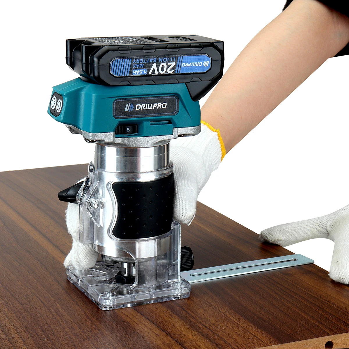 Drillpro 6.35mm 6 Speeds Electric Trimmer Cordless Wood Router Woodworking Engraving Slotting w/ 0/1/2 Battery for 18V