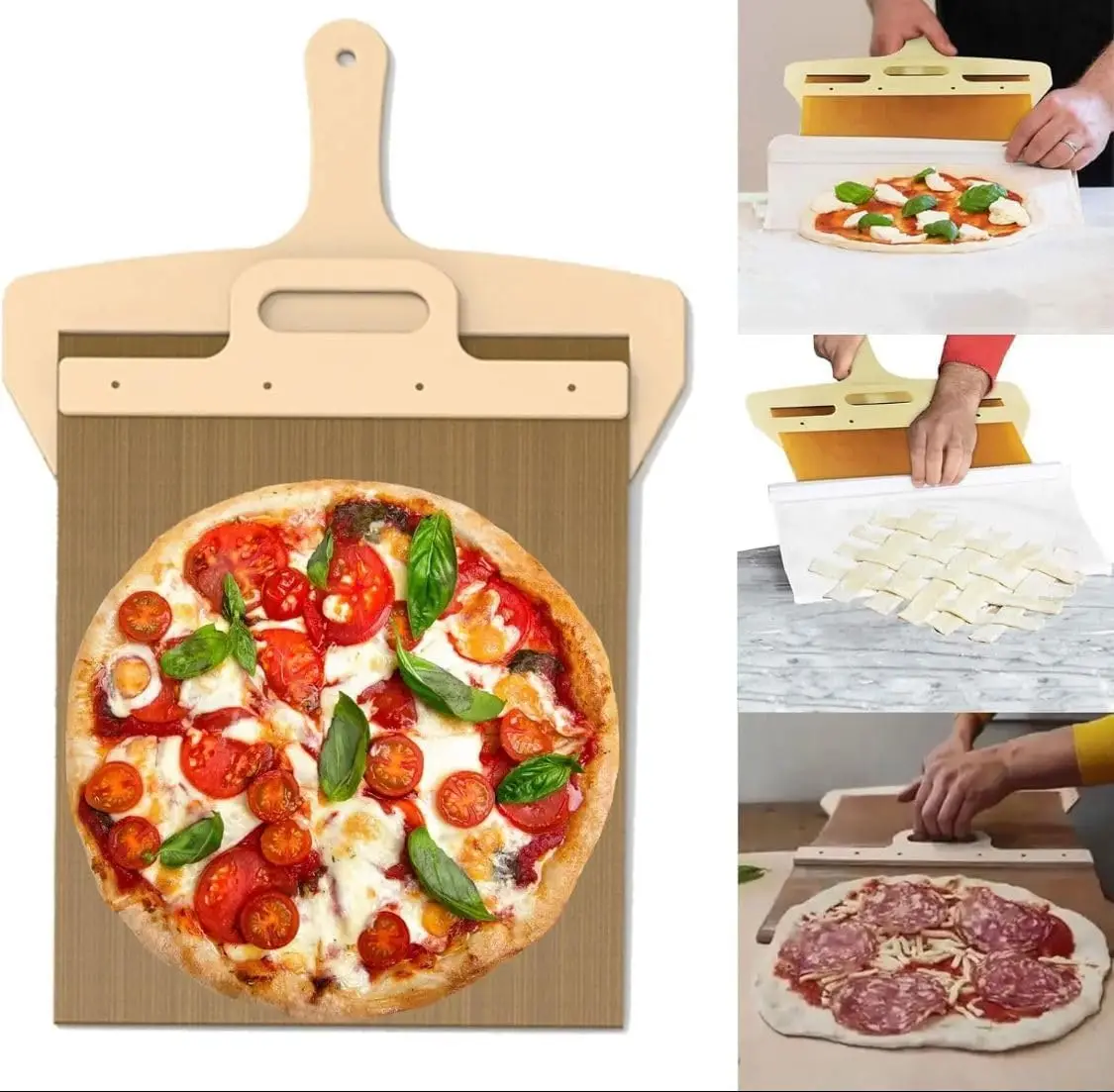 Sliding Pizza Peel Shovel Storage Board Pala Pizza Scorrevole Wooden Handle Transfer Spatula Bread Kitchen Baking Tools