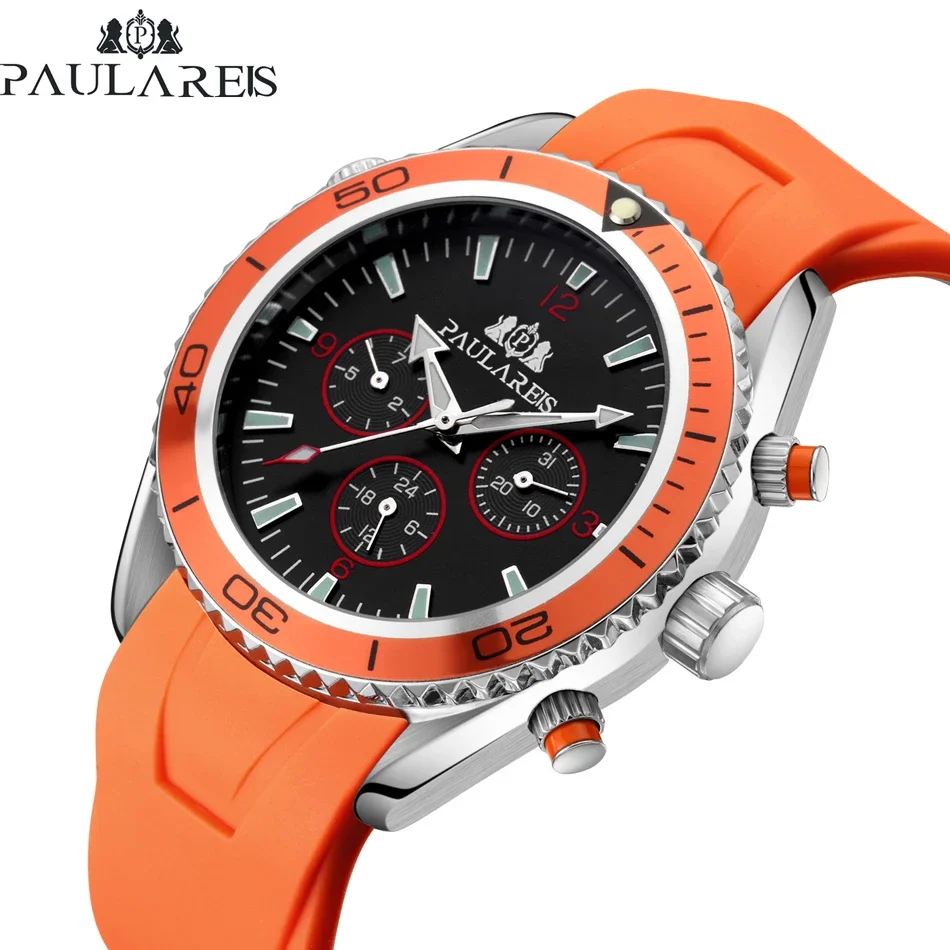 

Automatic Watch for Men Mechanical Rubber Strap Orange Blue Black Dial Rotatable Bezel Classic Reloj Hombre Baratos