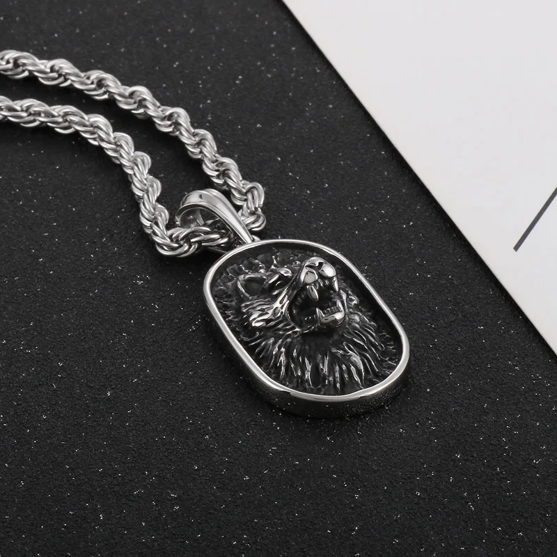 Biker Wolf Tag Pendant Necklace Stainless Steel Rope Chain For Mens Holiday Gifts for Father .Husband .Boyfriends 2