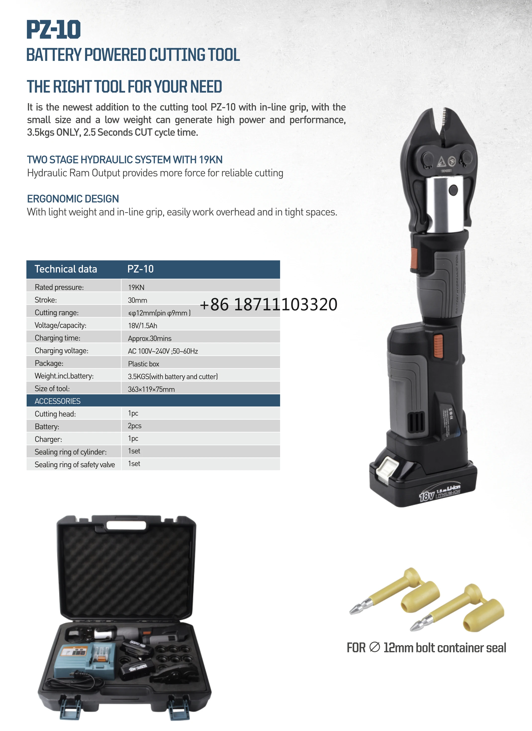 Zupper Pz10 Battery Powered Hydraulic Bolt Container Seal, 42 OFF