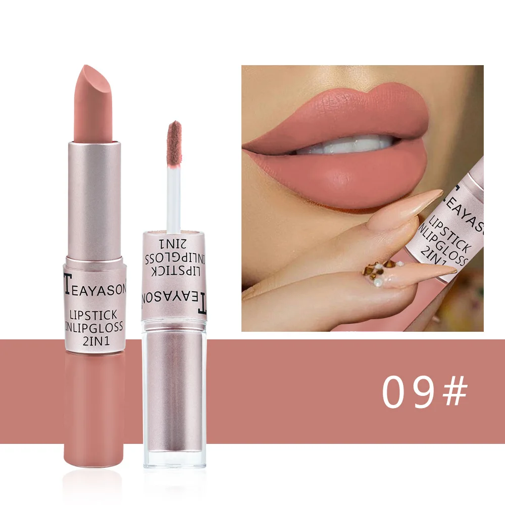 2-in-1 Matte Red Lipstick  Gloss - Long Lasting Velvet Waterproof Makeup
