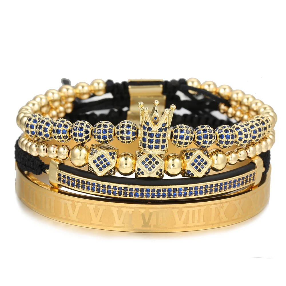 Mens Jewellery CZ Crown Bracelet Luxury Royal Bangle Set Roman Braided Bracelets For Women Fashion Armband Friendship Gifts