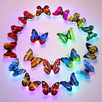 다채로운 나비 야간 조명 야광 LED 야간 조명 배터리 작동 벽 스티커, 홈 룸 책상 벽 장식 램프, 5 개, 10 개