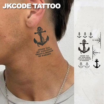 Tatuaggio temporaneo a tema nautico in stile cool - tatuaggio a schizzo con motivo di uncino e bussola - design casual per uomini e donne, adatto per mani, collo e testa - resistente e impermeabile per 15 giorni.
