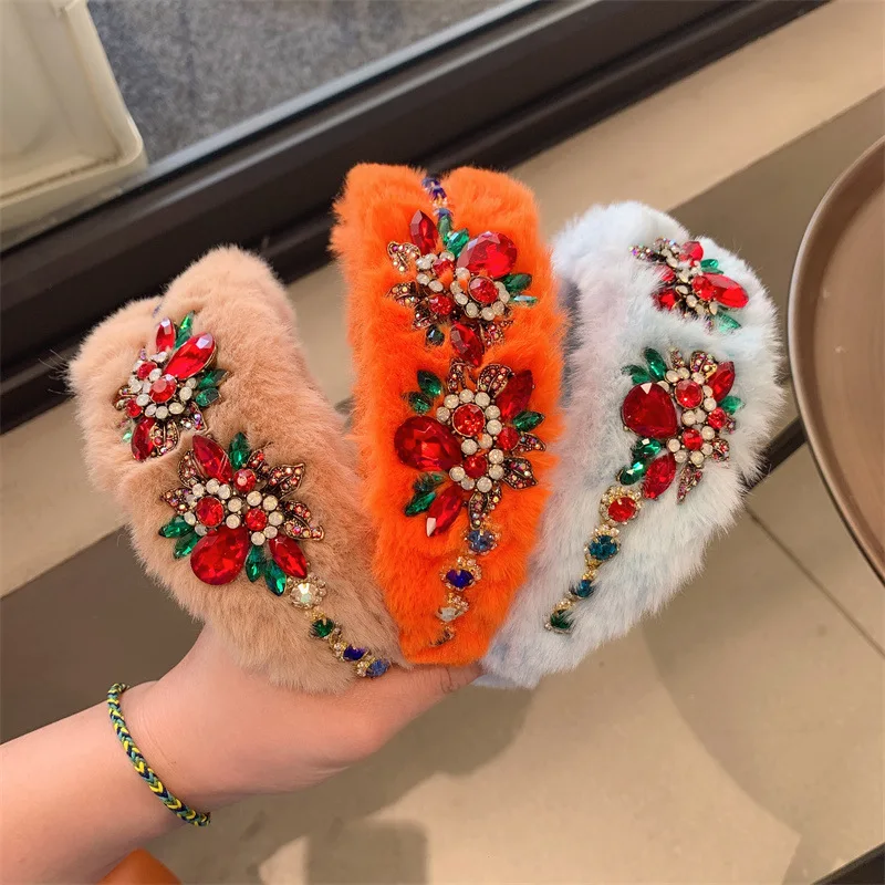 

Women Autumn and winter women's fashion wide side thick fur headbands Hairbands