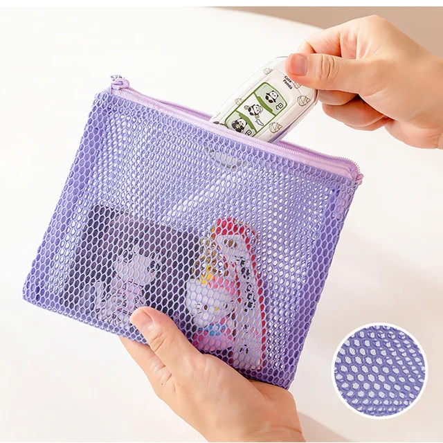 Double Zipper Mesh Storage Bag Ultra Light Wear-proof Visible Colored Double Layered Makeup Pouch Durable With Handle Coin Bag 5
