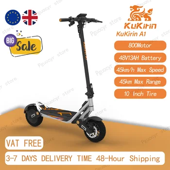 Monopattino Elettrico Kukirin A1, Motore 800W, Batteria 48V13Ah, Pneumatici da 10 Pollici, Velocità Massima 45km/h, Autonomia 45km, Freni a Disco Anteriori e Posteriori