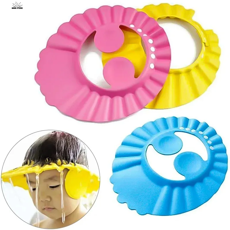 Baby Hat Hair Wash Hat Shampoo Shower Cap Kids Protection Shower Cap Solid Color Buckle Style Bathing Waterproof Ear Protection Adjustable Baby Hair Wash Hat Head Cover