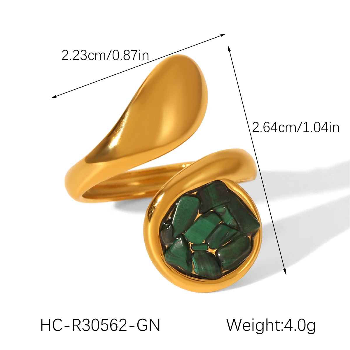 Huang Chao Geometrischer Ring aus Edelstahl mit rundem Zirkon für Damen, 18 Karat vergoldet, asymmetrischer offener Ring, Fingerschmuck – Detail 5