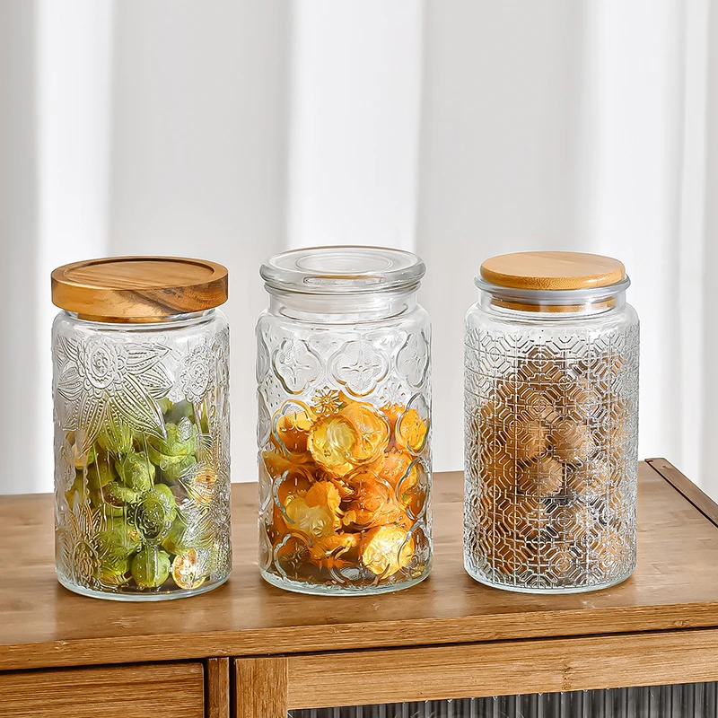 1000ml Glass Storage Jar of Begonia Flower Nuts Snacks Sealed Jar of Tea Miscellaneous Grains with Lid Household Storage Jar 3