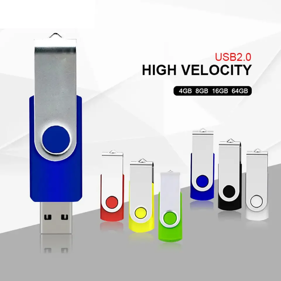USB 2.0 플래시 스틱 펜 드라이브 스토리지 USB 드라이브, 금속 로터리 클램프, 4GB, 8GB, 16GB, 32GB, 64GB, 128GB, 100 개/로트